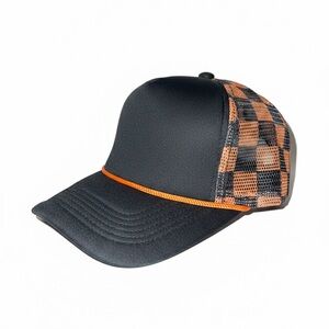 Black and Orange Checkered Trucker Cap